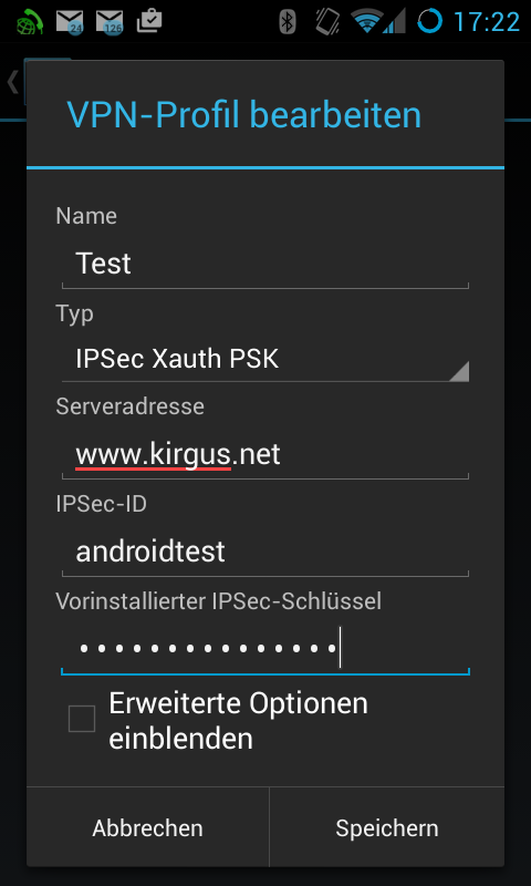 LCOS VPN Android Screen